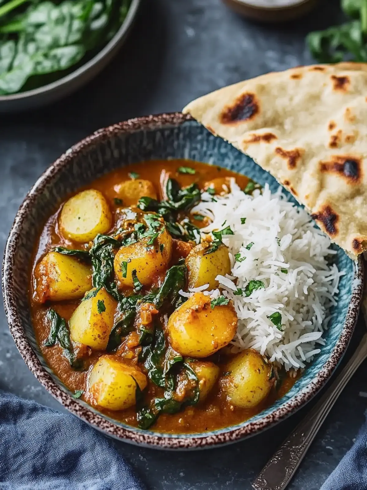 Saag Aloo Potato Curry with Spinach and Spicy Warm Flavors 2 Saag Aloo Potato Curry with Spinach and Warm Spices