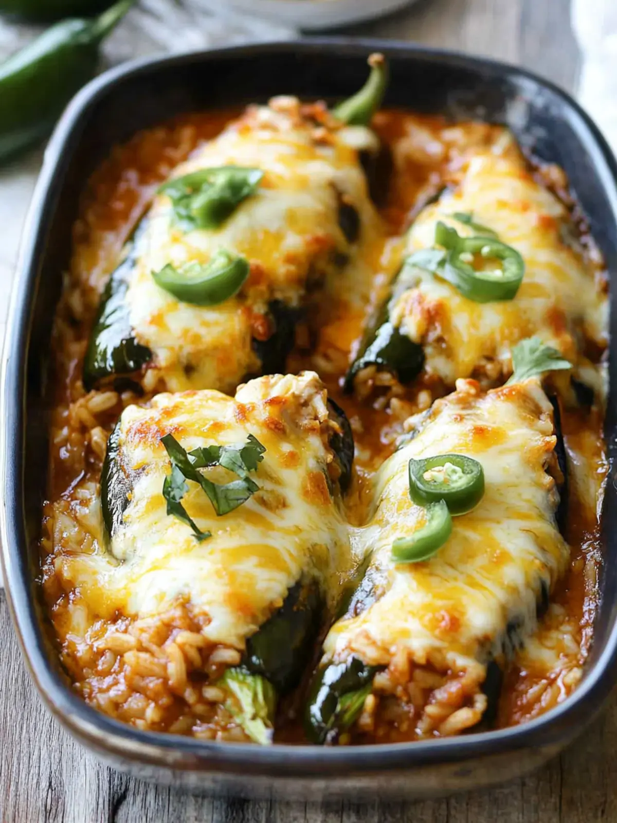 Chicken Brown Rice and Cheese Stuffed Poblanos