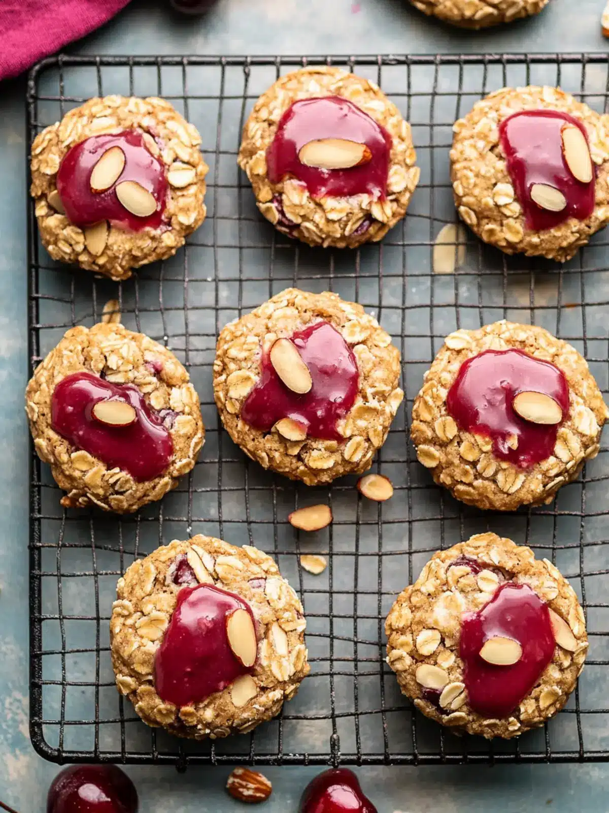 Iced Cherry Toasted Almond Oatmeal Cookies