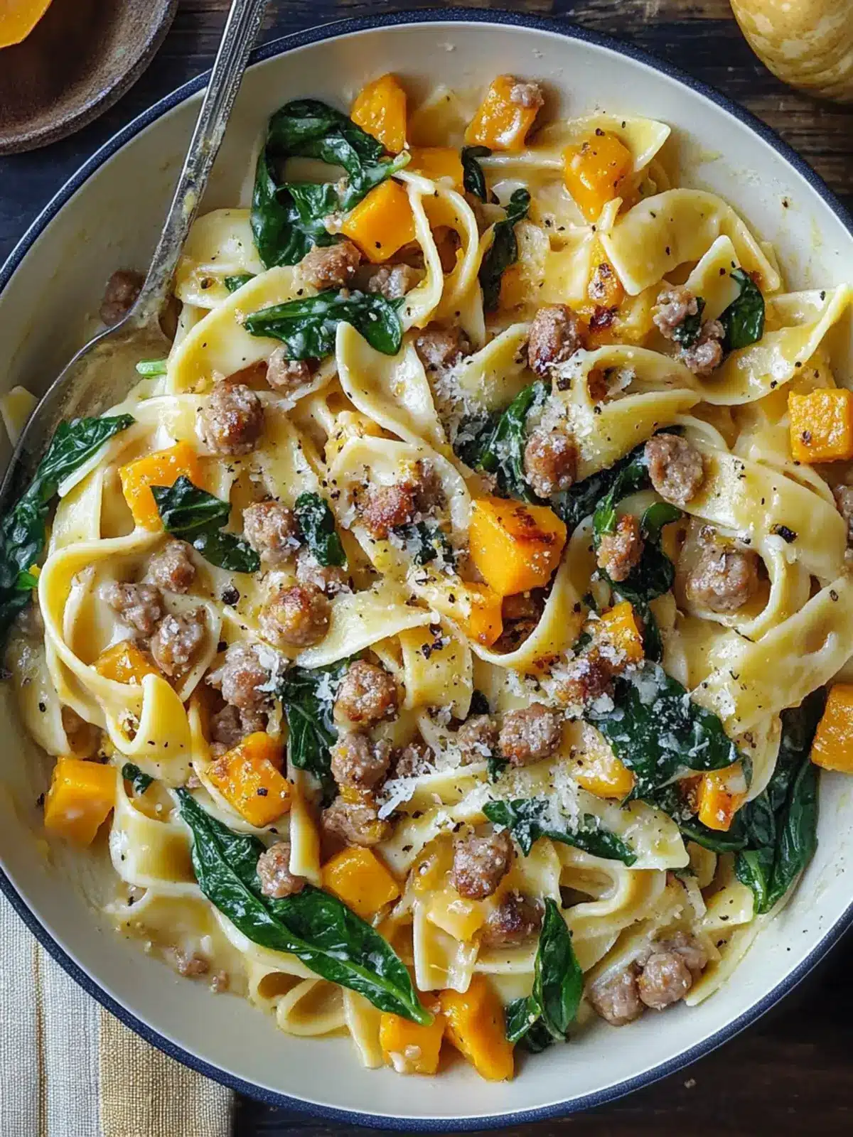 Creamy Butternut Squash Pasta with Sausage and Spinach