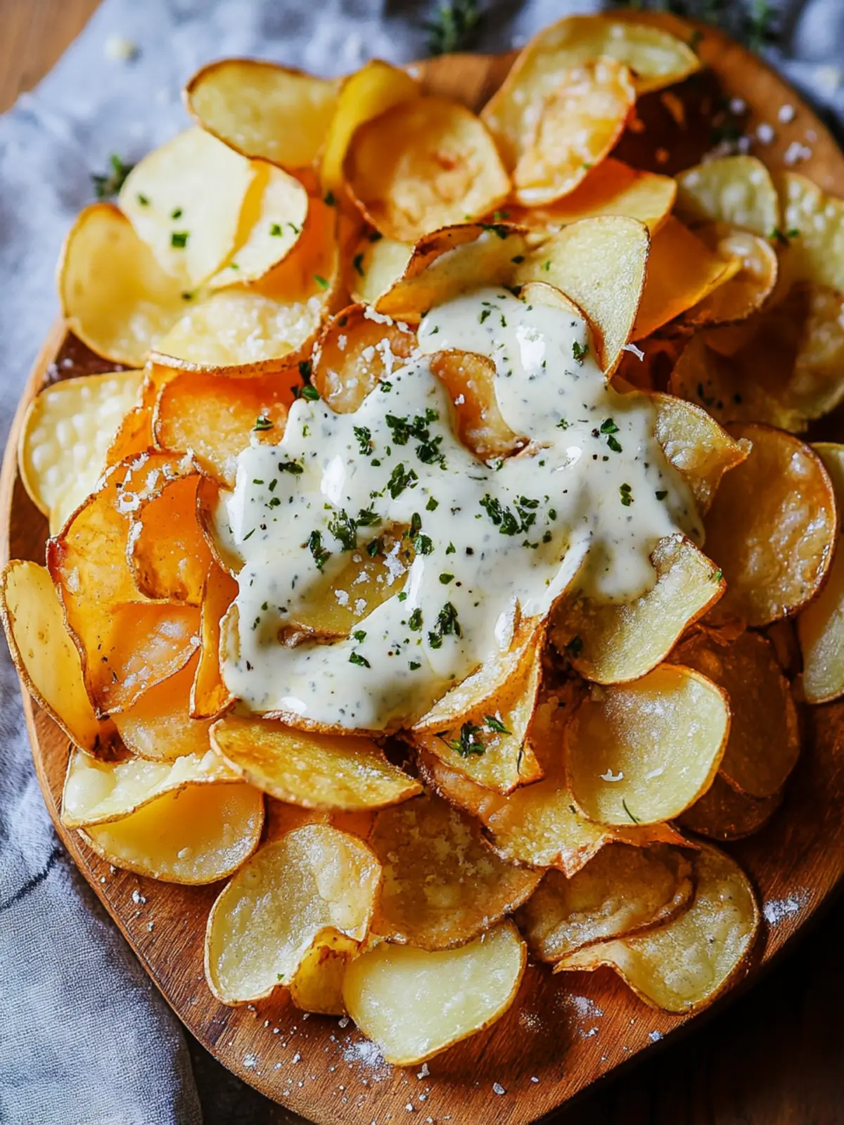 Crispy Homemade Potato Chips with Irresistible Gorgonzola Sauce 4 Homemade Potato Chips with Gorgonzola Cheese Sauce