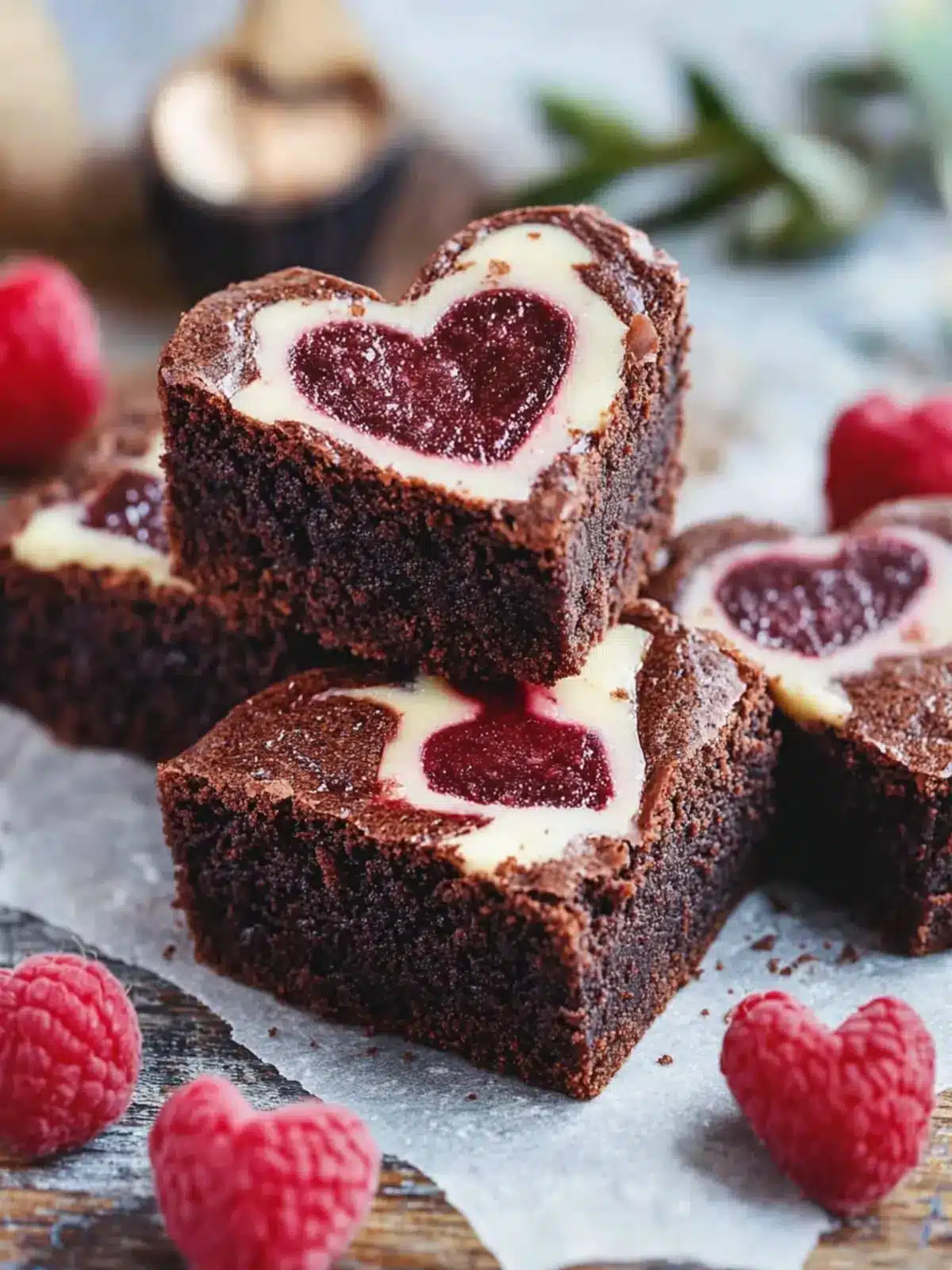 Delicious Heart Shaped Brownies with Raspberry Cheesecake Swirl 3 Heart Shaped Brownies