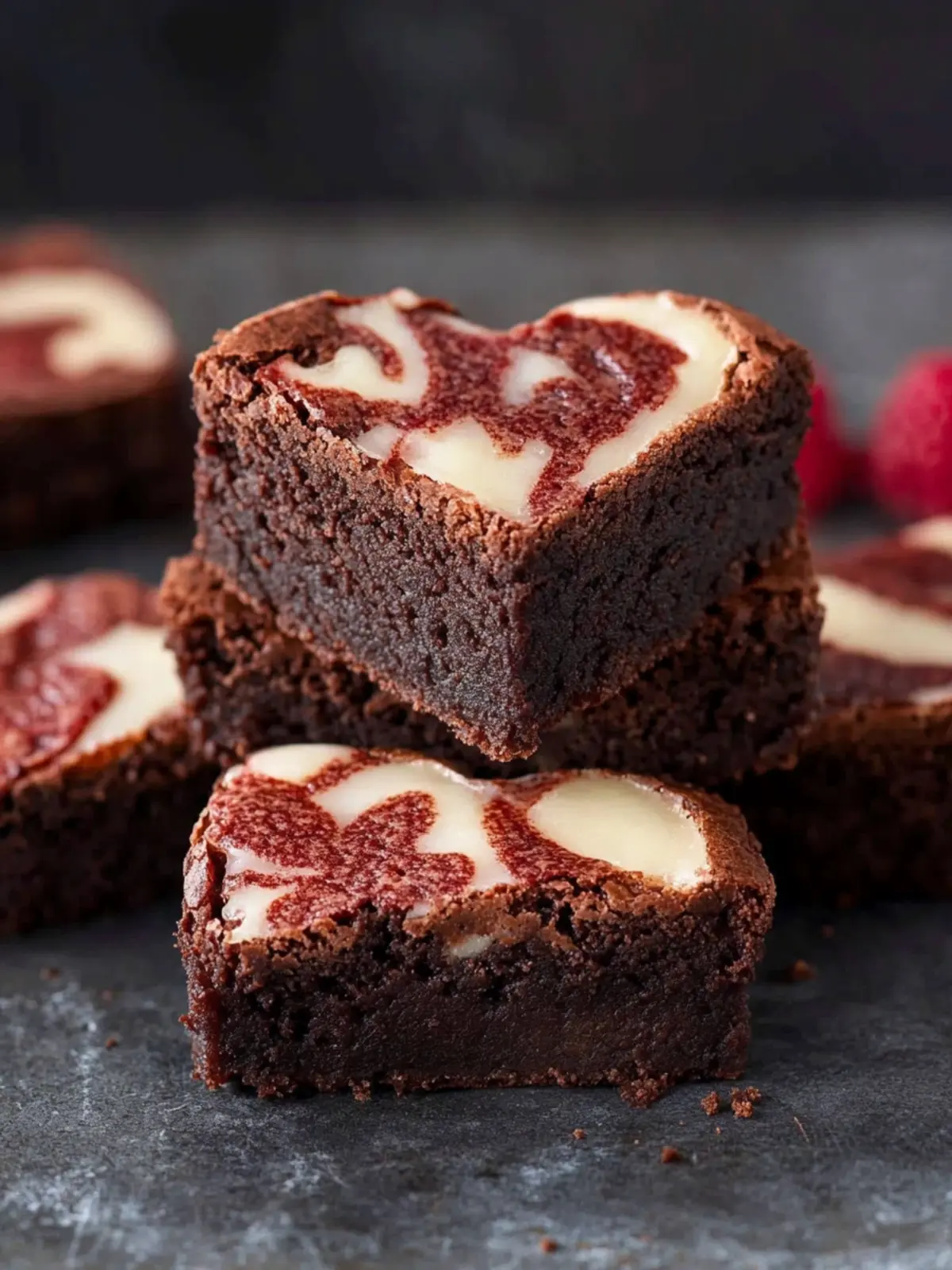 Delicious Heart Shaped Brownies with Raspberry Cheesecake Swirl 5 Heart Shaped Brownies