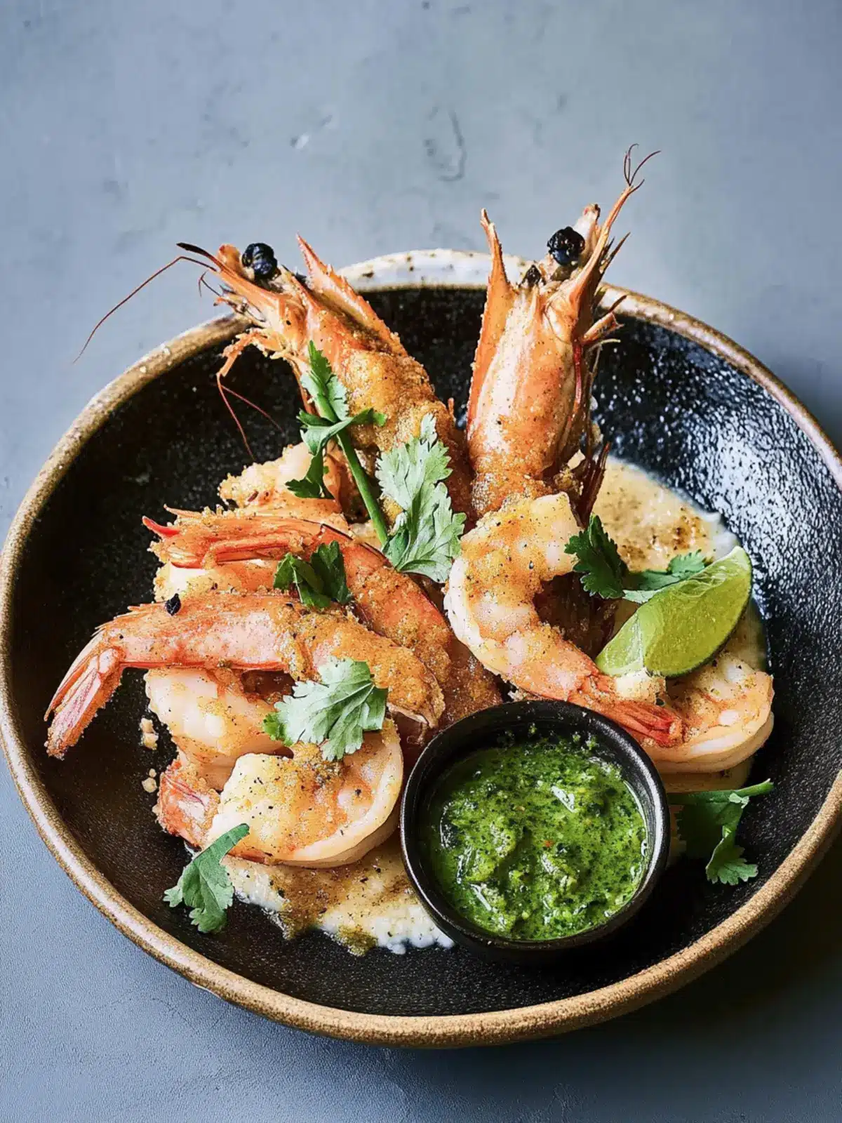 Crispy Prawns with Coconut Chutney & Zesty Green Chilli Jam 3 Prawns with Coconut Chutney and Green Chilli Jam