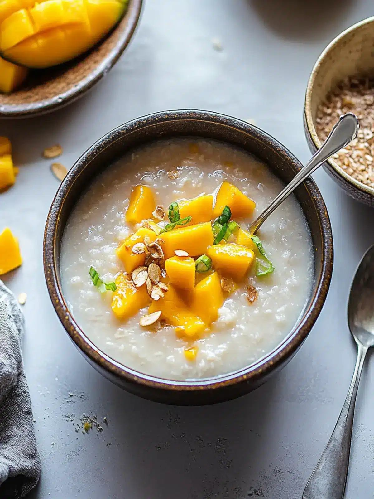 Creamy Mango Congee: A Tropical Vegan Delight for Breakfast 2 Mango Congee