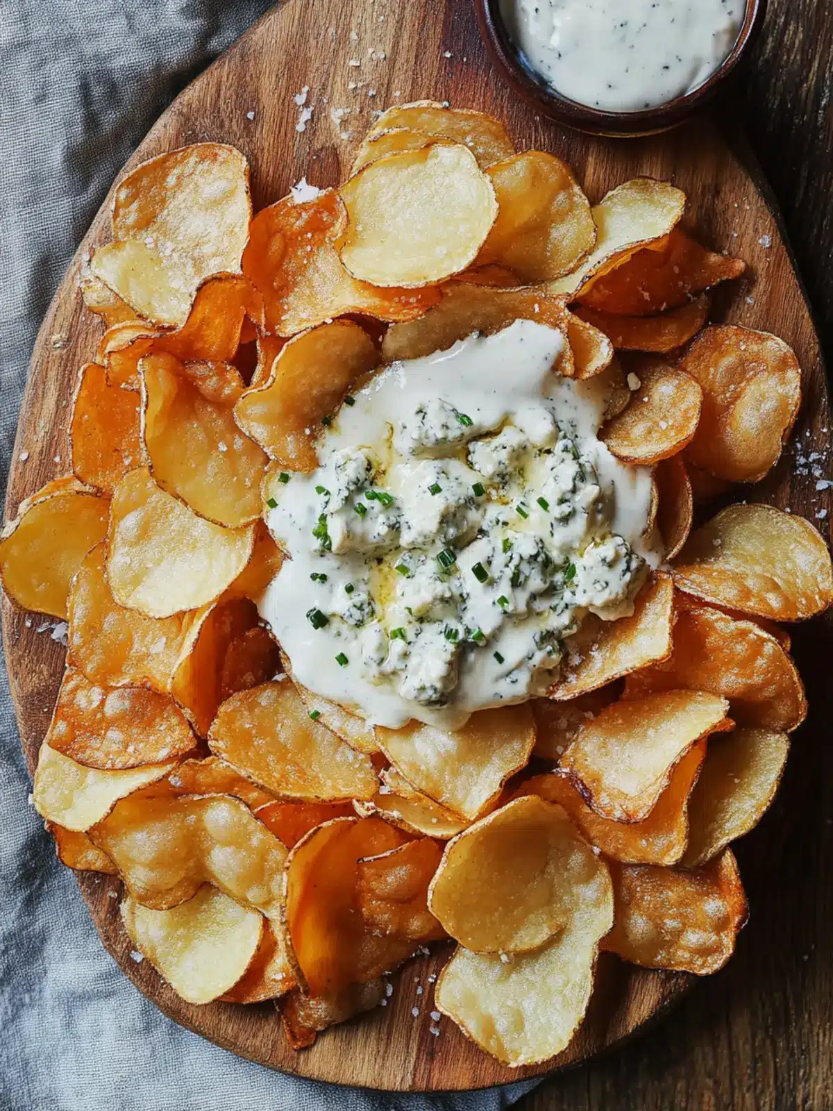 Crispy Homemade Potato Chips with Irresistible Gorgonzola Sauce 2 Homemade Potato Chips with Gorgonzola Cheese Sauce