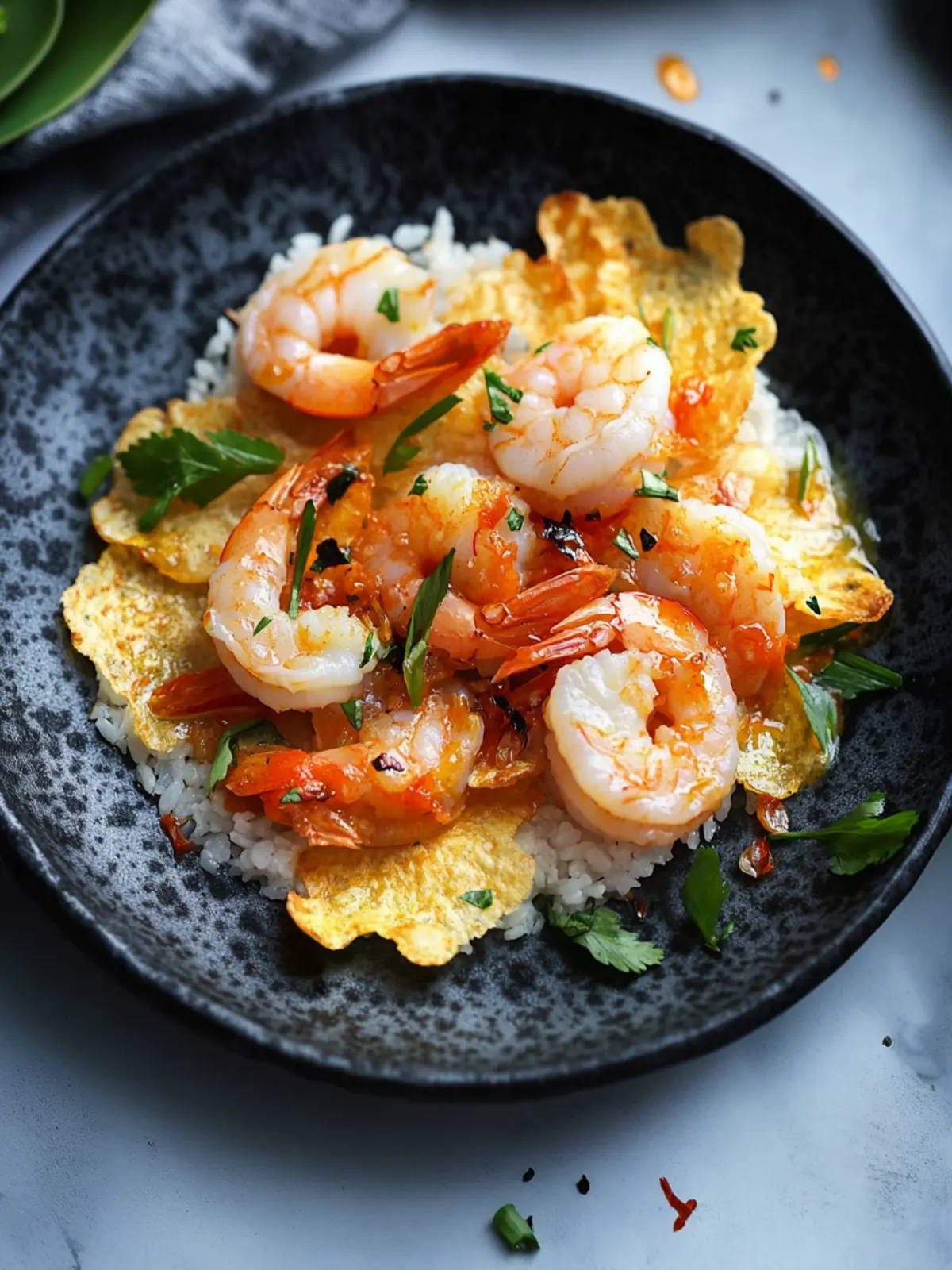 Spicy Shrimp with Rice Crisps