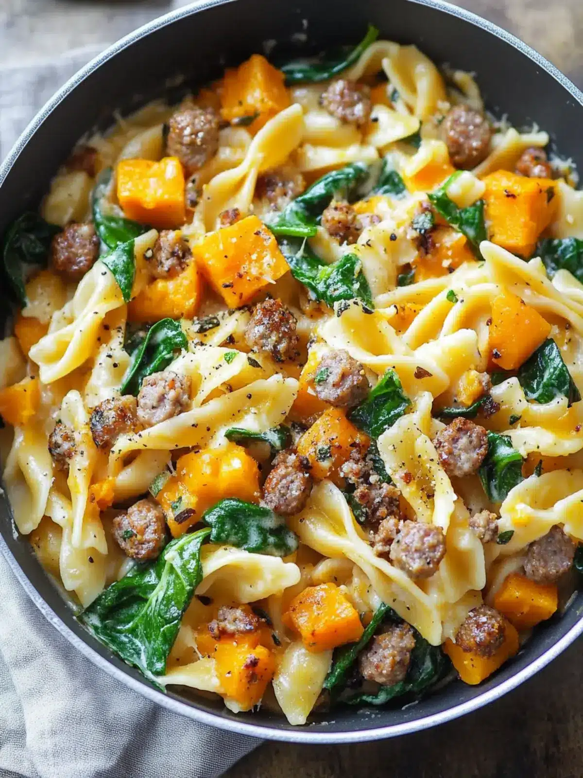 Creamy Butternut Squash Pasta with Sausage and Spinach