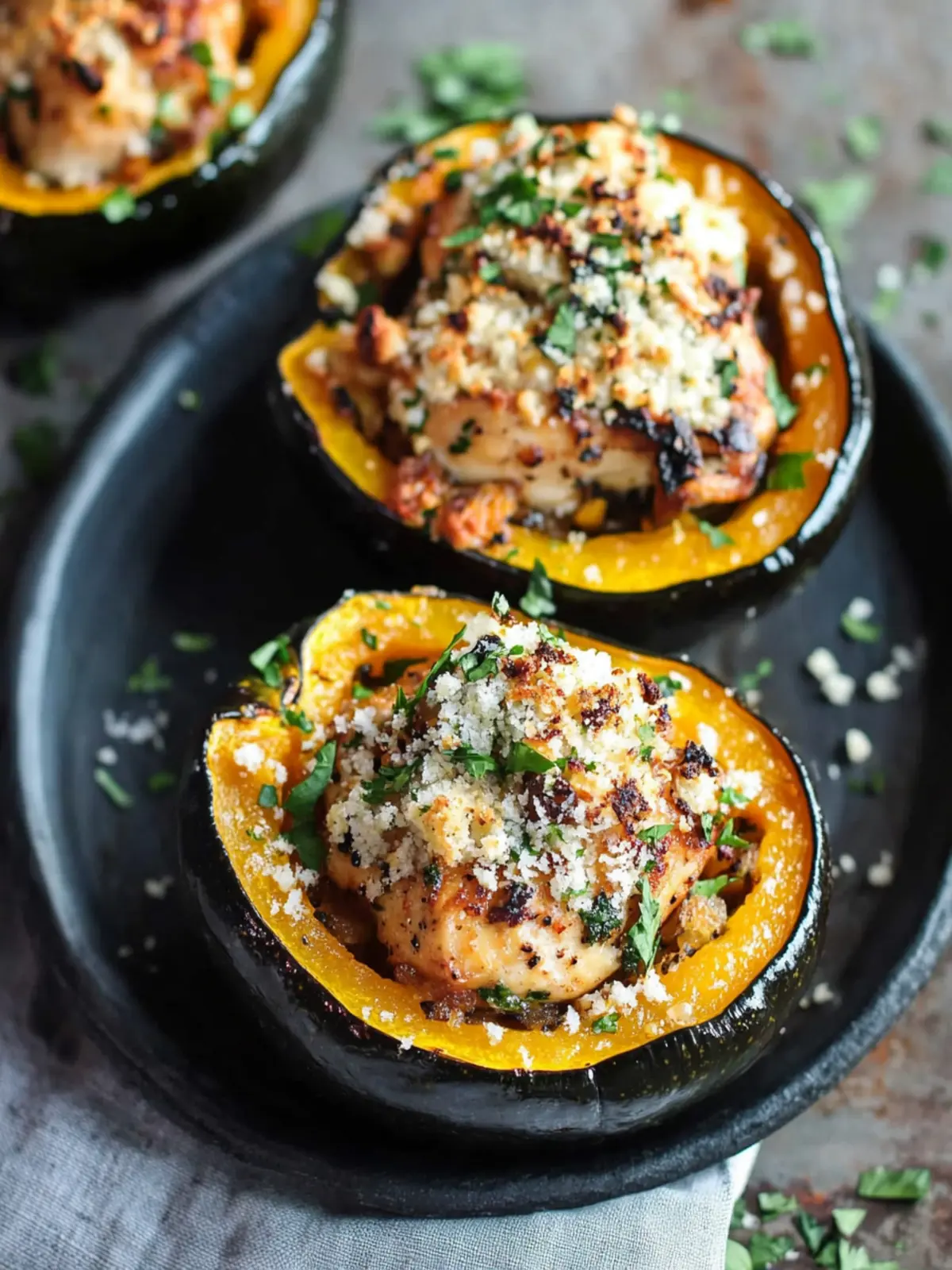 Chipotle Chicken Stuffed Brown Sugar Roasted Acorn Squash
