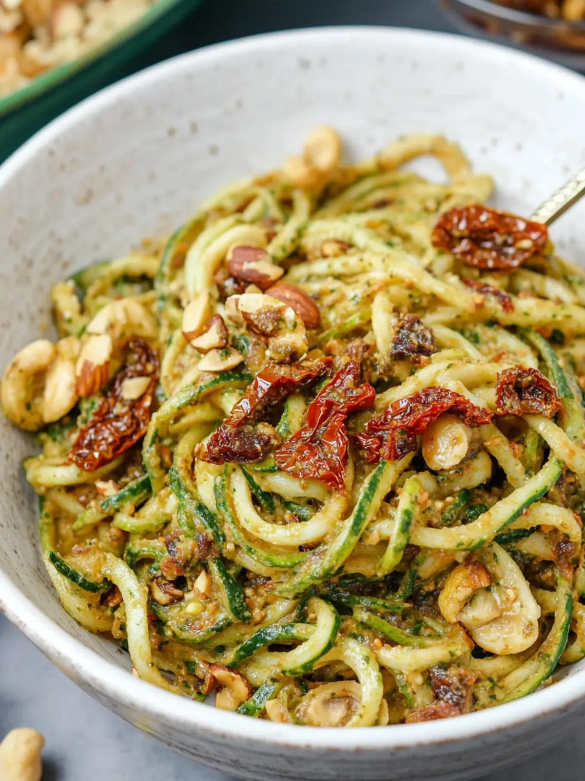 Zoodles with Sun Dried Tomato & Walnut Pesto