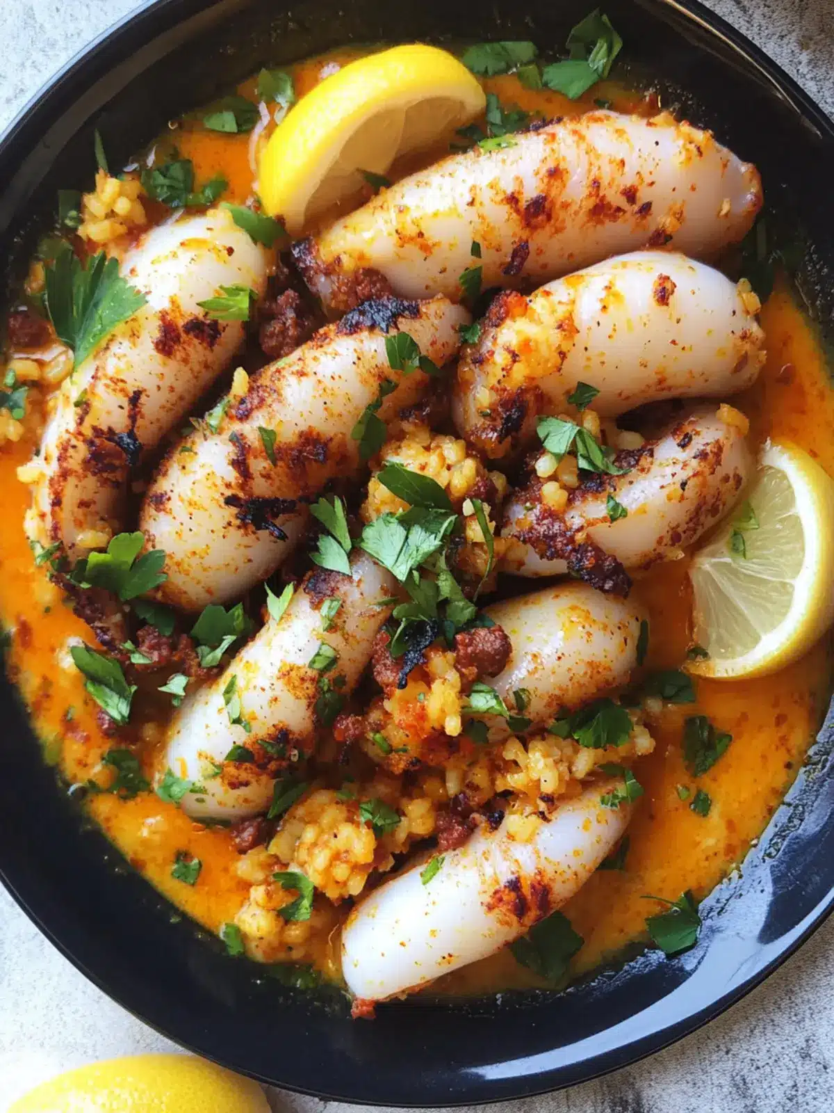 Chorizo + Rice Stuffed Squid