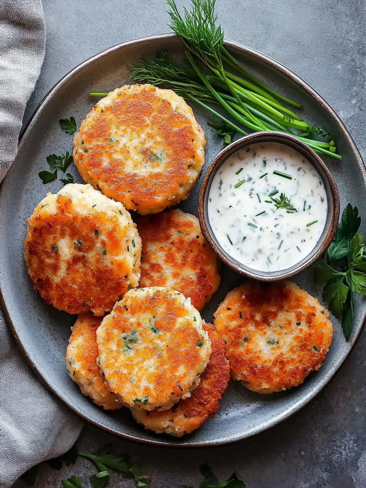 Salmon Cakes with Chive and Garlic Sauce