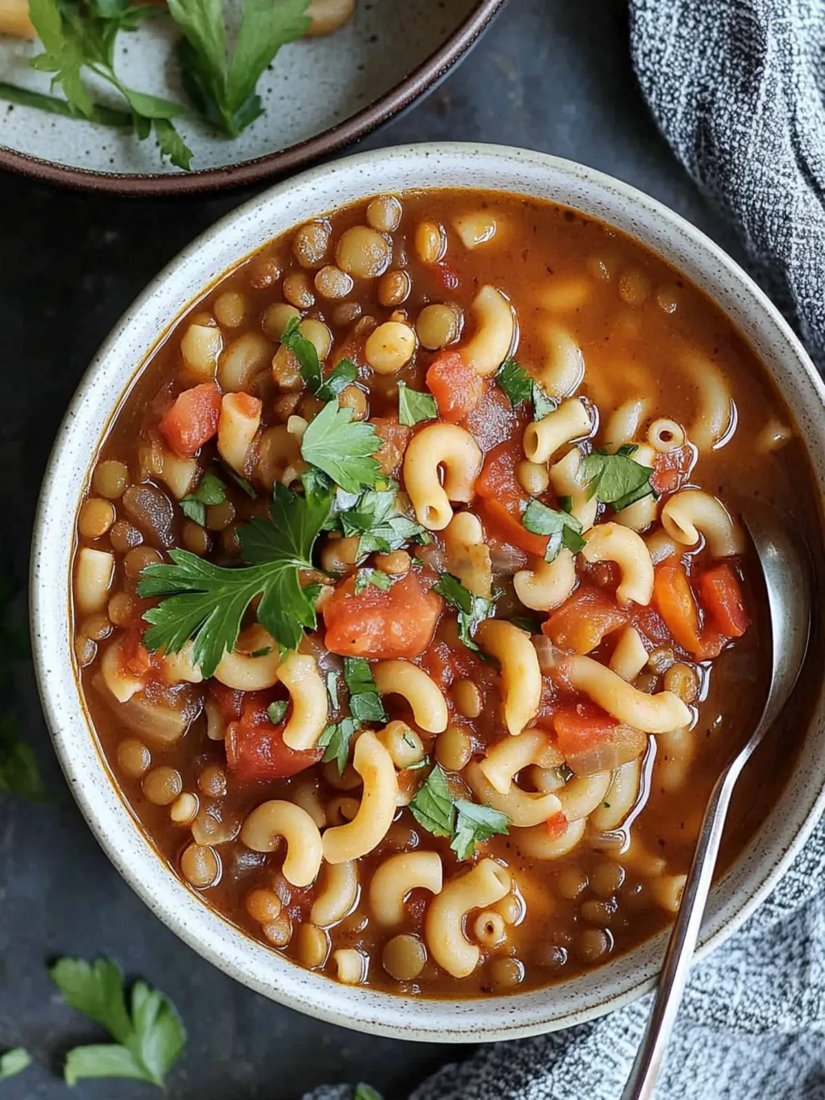 Lentil and Tomato Macaroni Soup