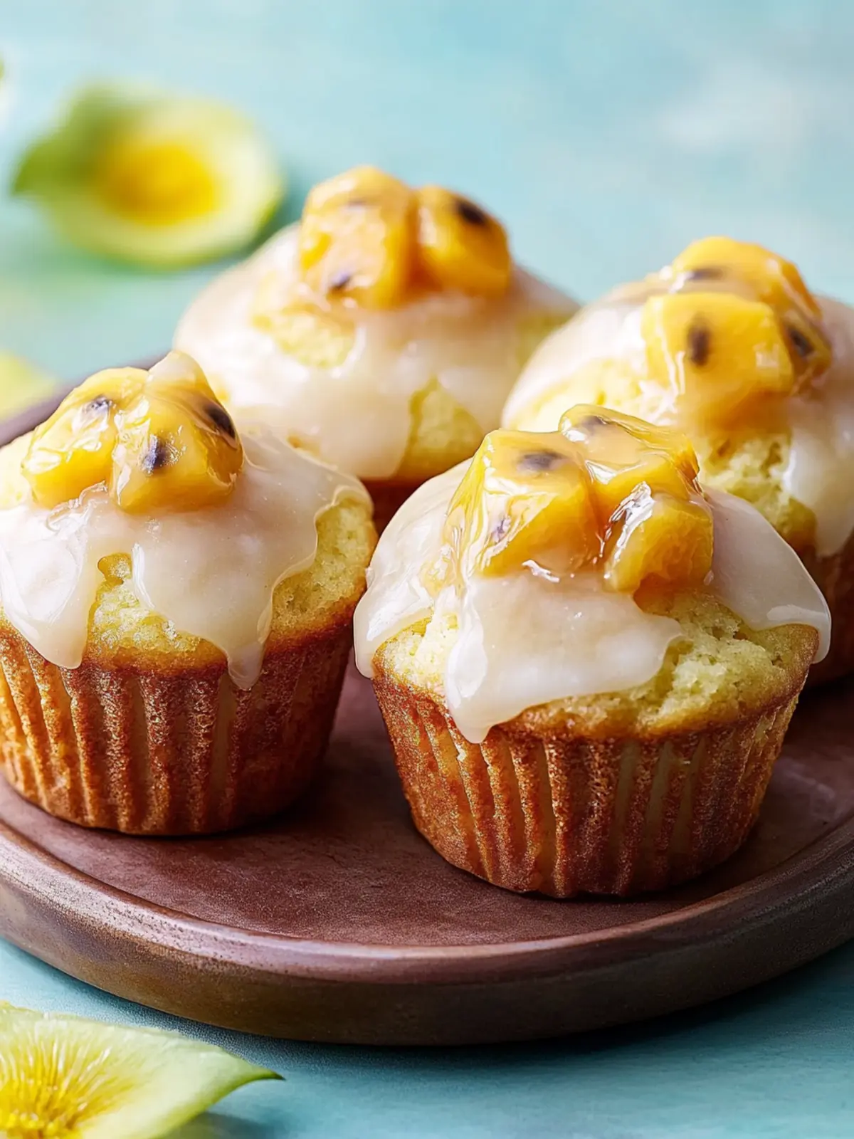 Tropical Mango Muffins with Tangy Passion Fruit Glaze