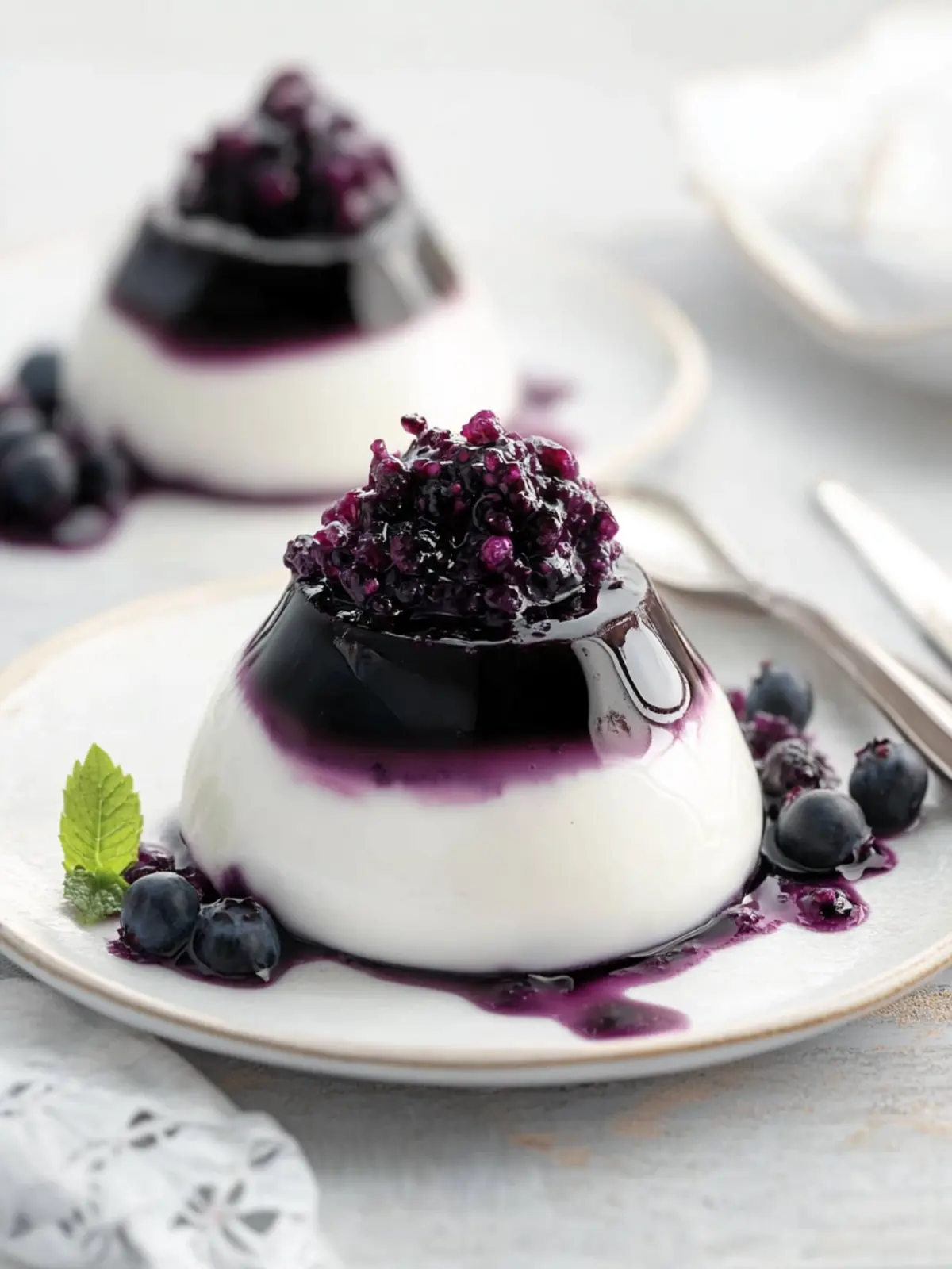 Creamy Coconut Panna Cotta with Irresistible Blueberry Sauce 2 Coconut Panna Cotta with a Blueberry Topping