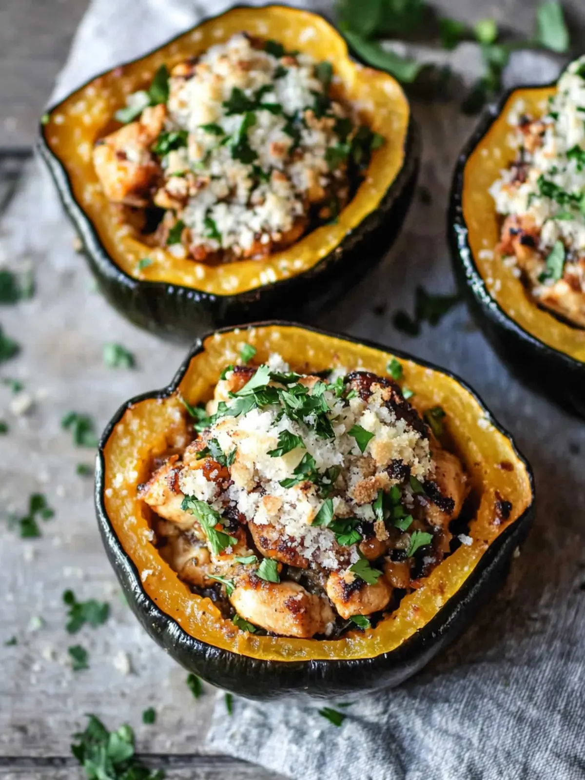 Chipotle Chicken Stuffed Brown Sugar Roasted Acorn Squash