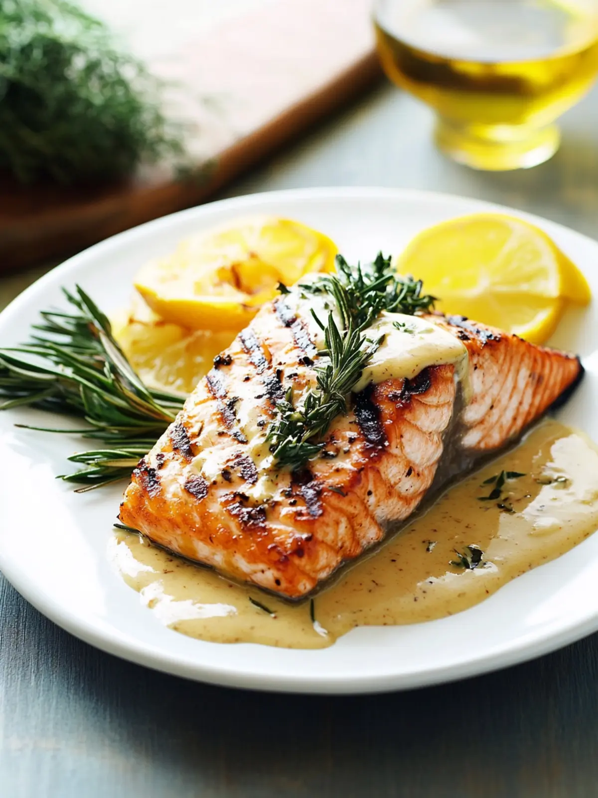 Grilled Salmon with Mustard-Wine Sauce