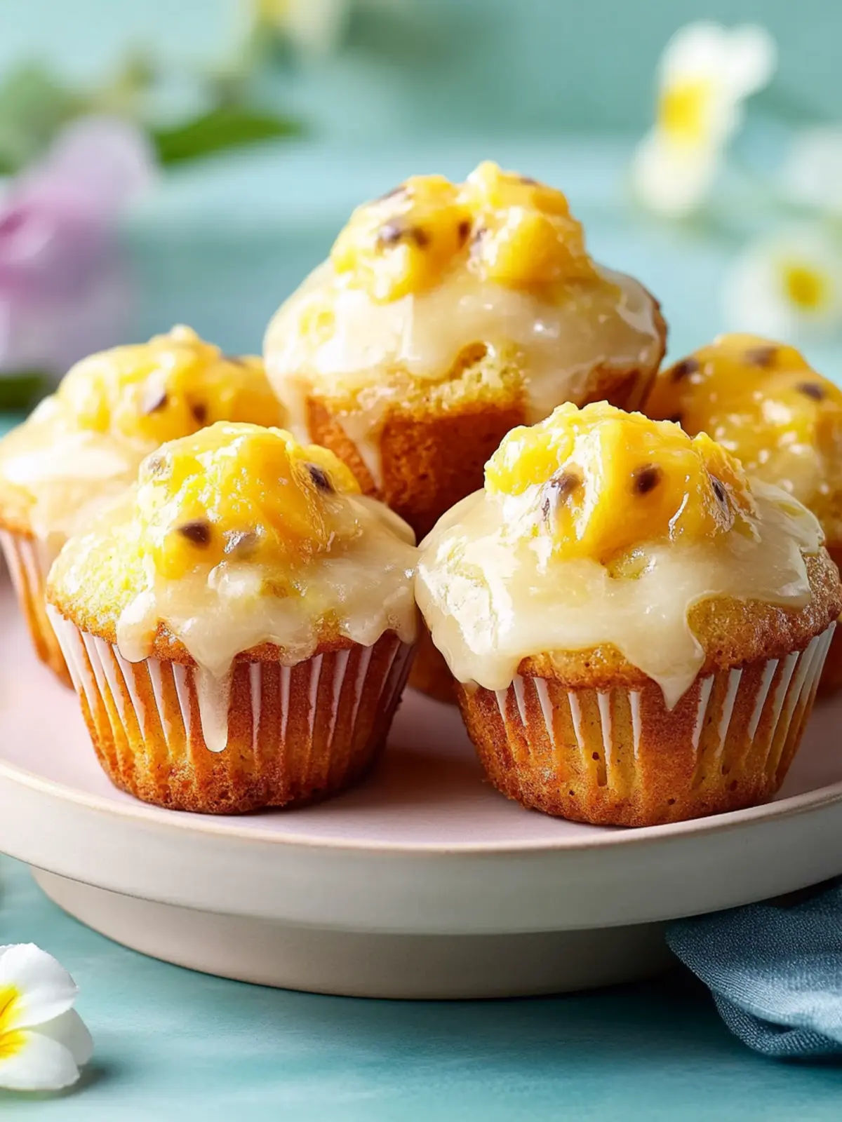 Tropical Mango Muffins with Tangy Passion Fruit Glaze