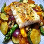 Baked Seasoned Cod Over Sauteed Veggies