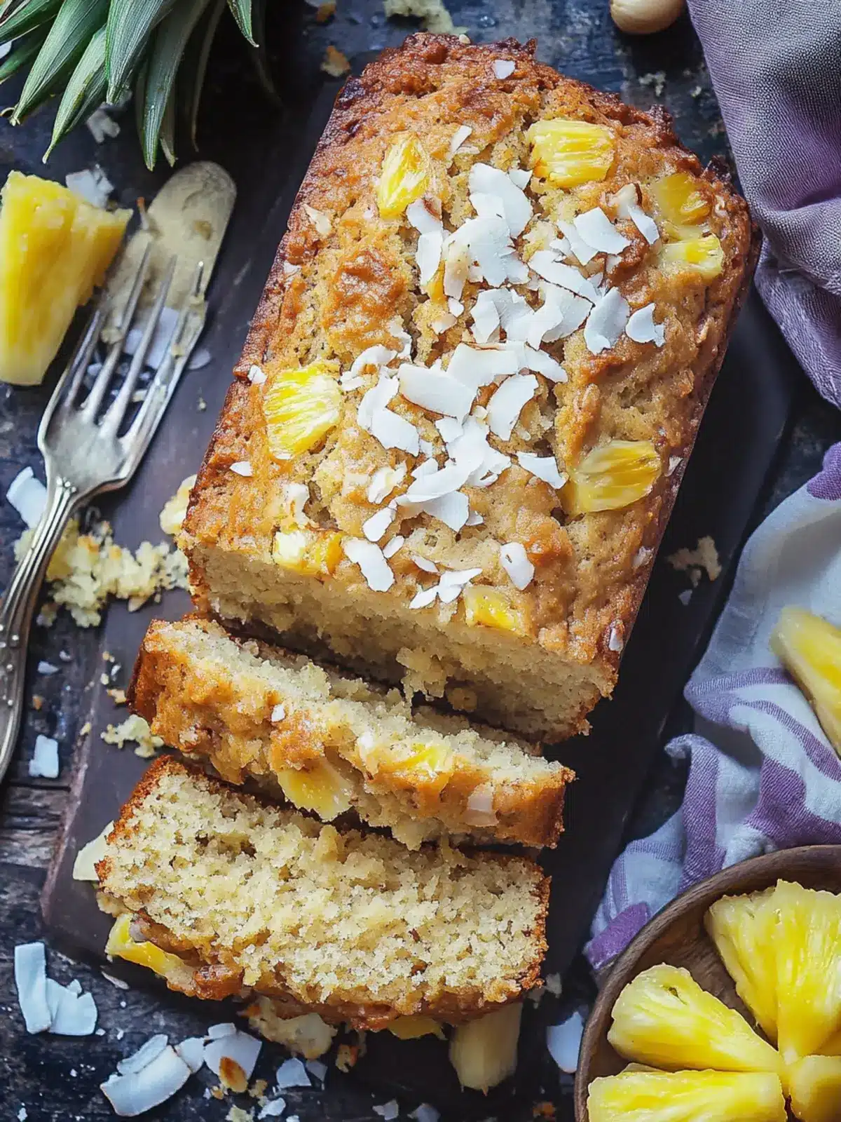 Hawaiian Banana Bread with Pineapple, Coconut & Macadamia Nuts