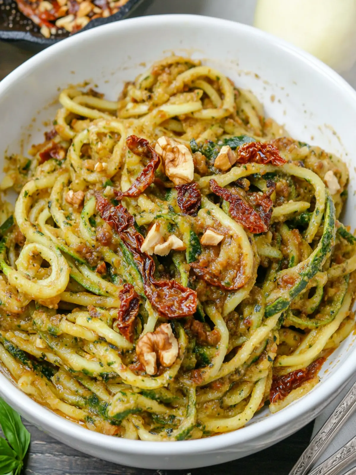 Zoodles with Sun Dried Tomato & Walnut Pesto