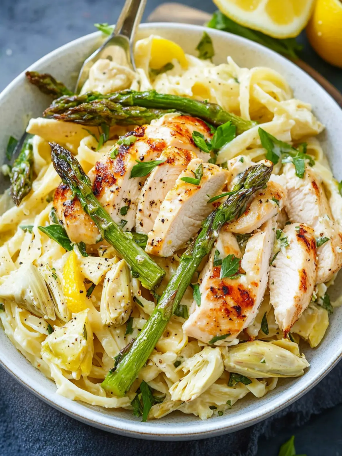 Creamy Lemon Grilled Chicken, Asparagus and Artichoke Pasta Joy 2 Creamy Lemon Grilled Chicken, Asparagus and Artichoke Pasta