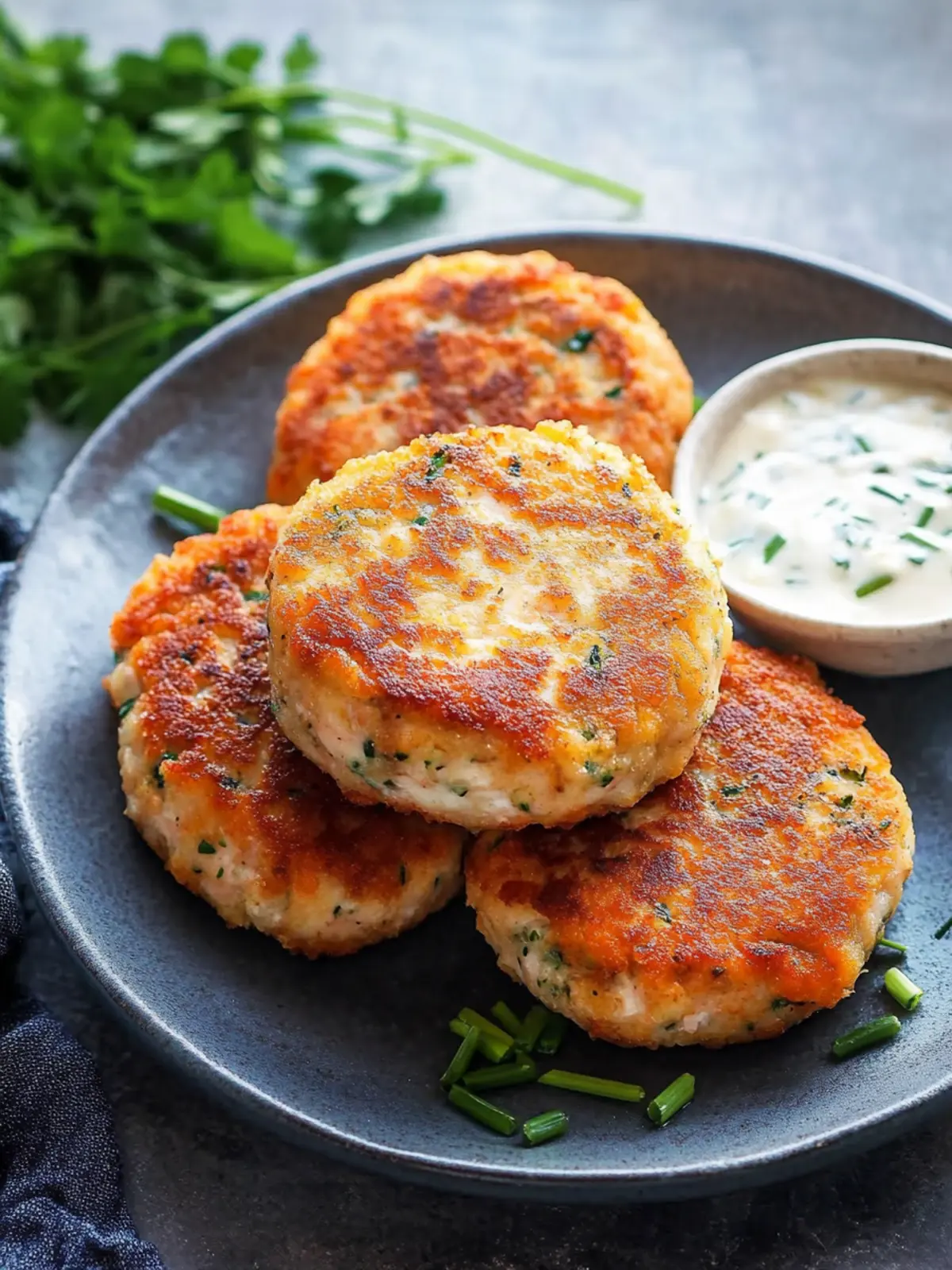 Salmon Cakes with Chive and Garlic Sauce