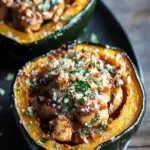 Chipotle Chicken Stuffed Brown Sugar Roasted Acorn Squash