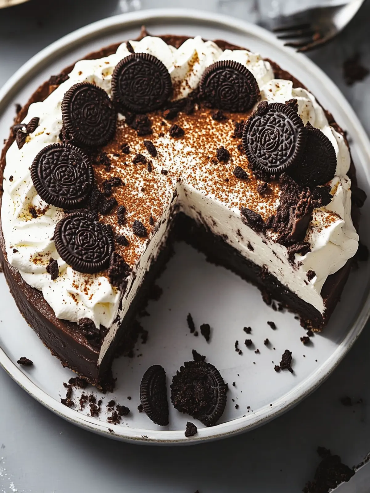 Oreo Cheesecake with Chocolate Ganache & Whipped Cream
