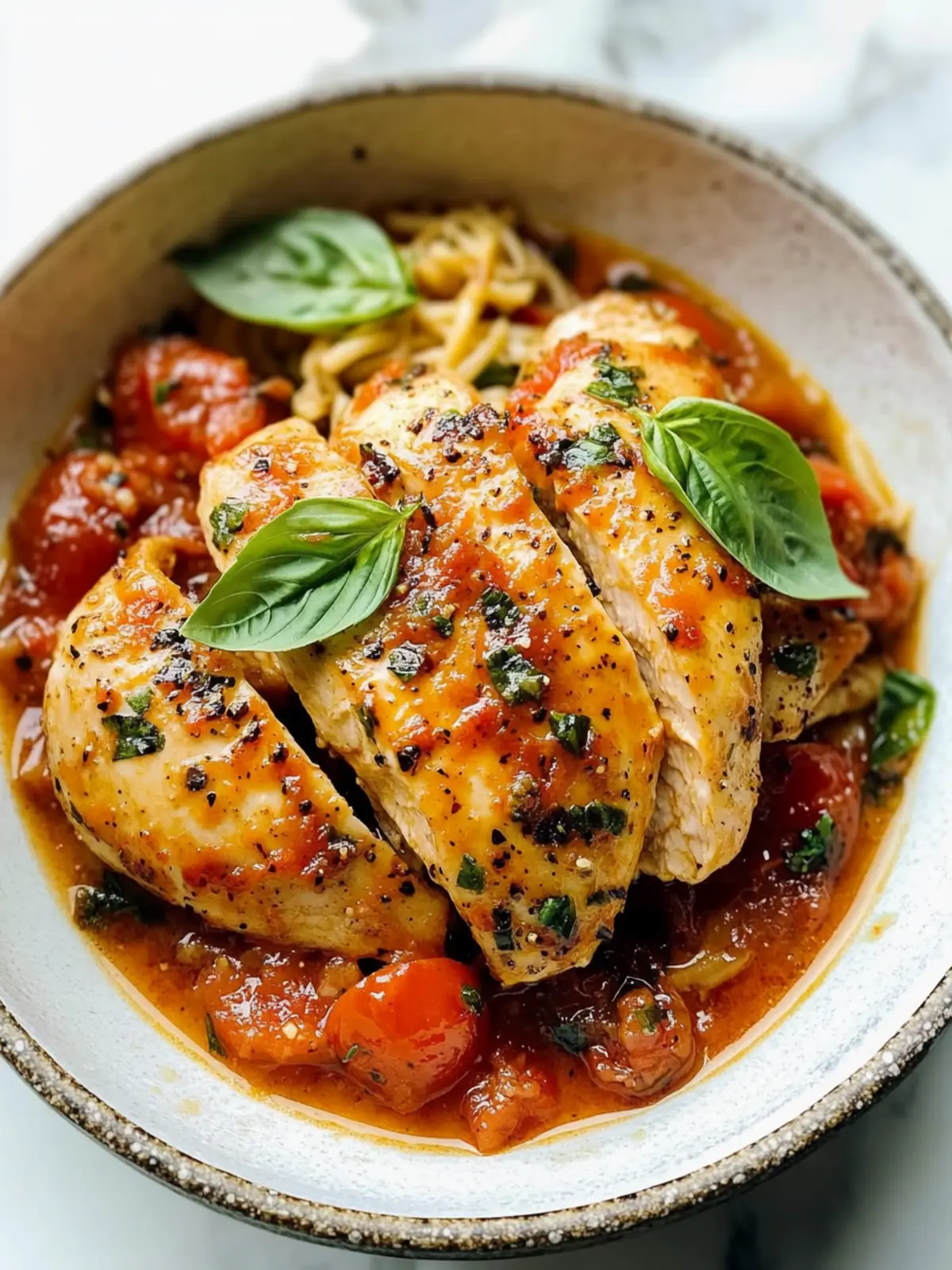 Garlic Basil Chicken with Tomato Butter Sauce