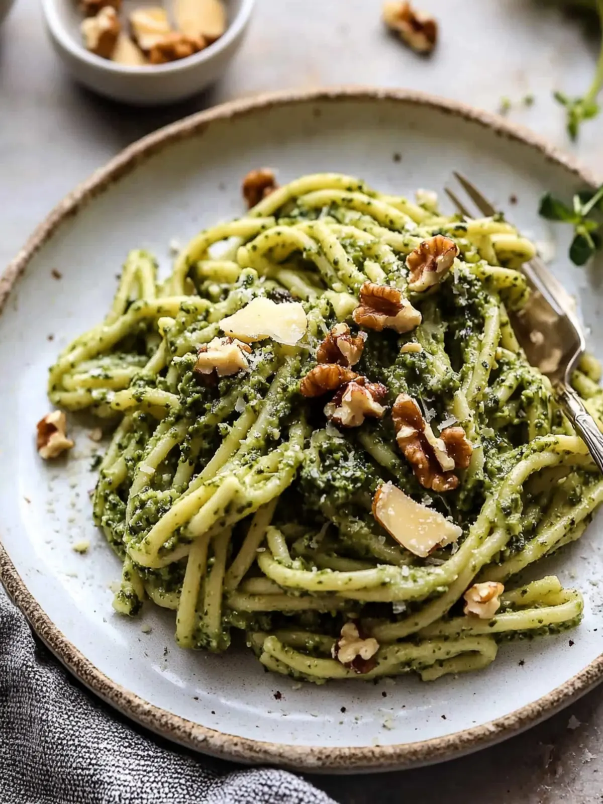 Herby Kale Pesto Pasta with Buttery Walnuts.