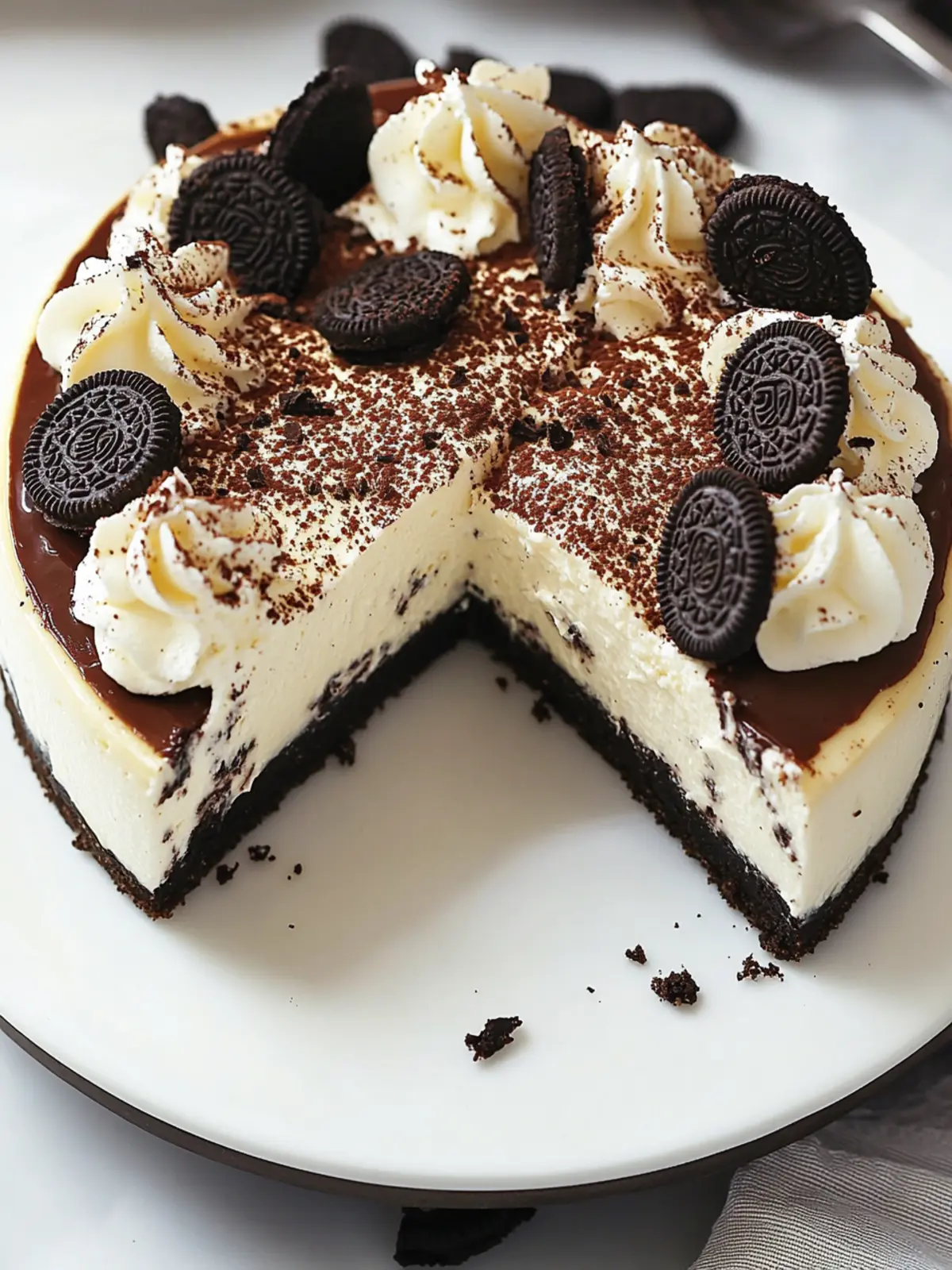 Oreo Cheesecake with Chocolate Ganache & Whipped Cream