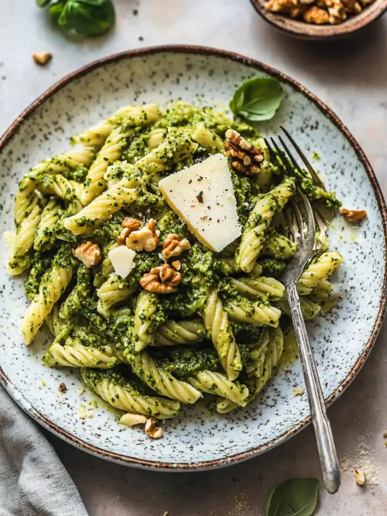 Herby Kale Pesto Pasta with Buttery Walnuts.