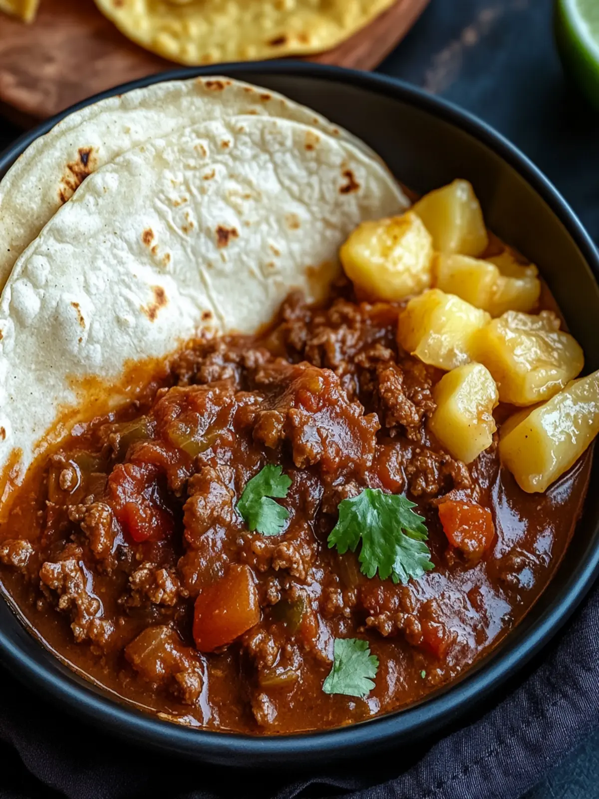 Carne Guisada With Flour Tortillas